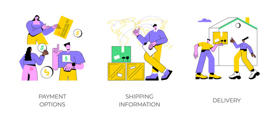 Poster - e-commerce website order processing abstract concept vector illustration set. payment options, shipp