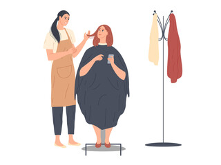 Woman discussing hairstyling with her hairdresser in the hairdressing salon