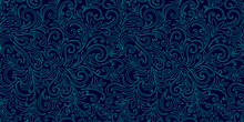 Elegant Seamless Pattern With Leaves And Curls. Luxury Floral Background. Vector Illustration.