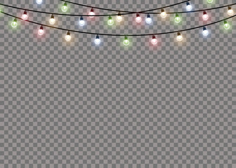 Wall Mural - Christmas lights, glow light bulbs, xmas lamp.