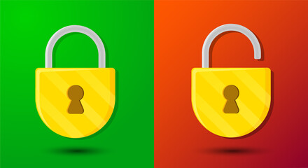 Aufkleber - Padlock lock and unlock icon on green and red background