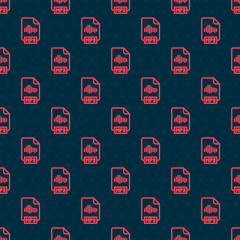 Poster - Red line MP3 file document. Download mp3 button icon isolated seamless pattern on black background. Mp3 music format sign. MP3 file symbol. Vector