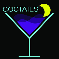 Wall Mural - abstract logo of a cocktail with a slice of lemon in the form of a moon on a dark background