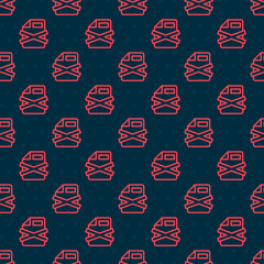 Poster - Red line Delete file document icon isolated seamless pattern on black background. Rejected document icon. Cross on paper. Vector