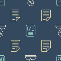 Poster - Set line Call center location, File document and FAQ information on seamless pattern. Vector