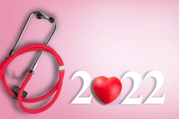 Poster - Medical and Health Insurance on Year 2022 Concept, Stethoscope With Text New Year 2022