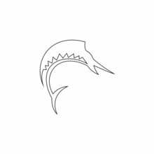 Single Continuous Line Drawing Marlin Fish Logo. Unique And Fresh Blue Marlin Under Ocean Water. Great To Use To Your Blue Marlin Fishing Activity Mascot. Dynamic One Line Draw Graphic Design Vector
