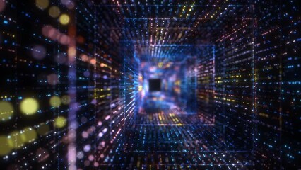 Poster - Motion graphic flying into digital technologic tunnel