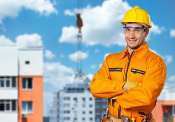 Wall Mural - Male engineer handsome man or architect looking construction with safety helmet