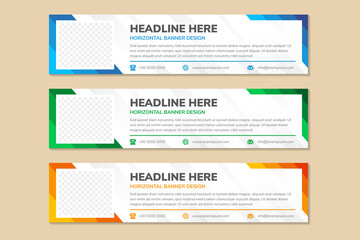Poster - abstract banner template design use a headline is headline here. Horizontal layout with space for photo collage on rectangle shape. white background with multicolor diagonal elements.