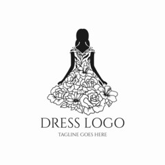 Sticker - Dress logo vector, dress with flower design illustration