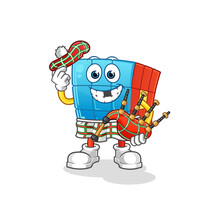Rubik's Cube Scottish With Bagpipes Vector. Cartoon Character