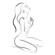 © Наталья Дьячкова - Trendy Line Art Drawing of Woman Body. Minimalistic Black Lines Drawing. Female Figure Continuous One Line Abstract Drawing. Modern Scandinavian Design. Naked Body Art. Vector Illustration.