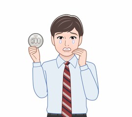 Sticker - 500円玉をもつ男性