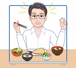 Poster - アクリルパネルの間で食事をする男性