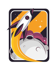 Sticker - space rocket and moon