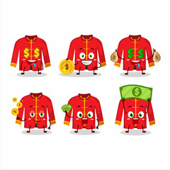 Sticker - Red chinese traditional costume cartoon character with cute emoticon bring money