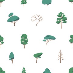 Aufkleber - Forest trees pattern. Seamless background with green wood plants print. Nature backdrop for decoration. Repeatable texture. Printable colored flat vector illustration for fabric and wallpaper