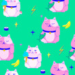 Seamless pattern with cute Japanes lucky cat 