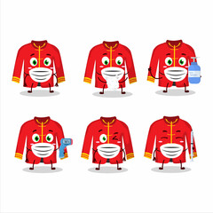 Sticker - A picture of red chinese traditional costume cartoon design style keep staying healthy during a pandemic