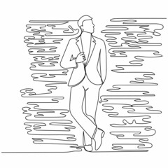 Wall Mural - The Artists Continuous one simple single abstract line drawing of elegant handsome business man icon in silhouette on a white background. Linear stylized.