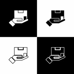 Poster - set delivery insurance icon isolated on black and white background. insured cardboard boxes beyond t