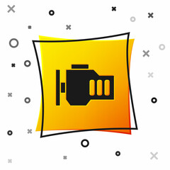 Poster - Black Check engine icon isolated on white background. Yellow square button. Vector