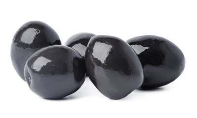 Wall Mural - Pile of black marinated olives on white background