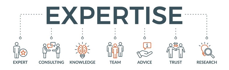 Expertise banner web icon vector illustration concept representing of high-level knowledge and experience with an icon of expert, consulting, knowledge, team, advice, trust, and research