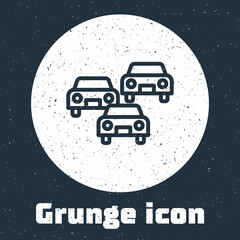 Poster - Grunge line Traffic jam on the road icon isolated on grey background. Road transport. Monochrome vintage drawing. Vector