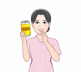 Sticker - 缶ビールを持った女性