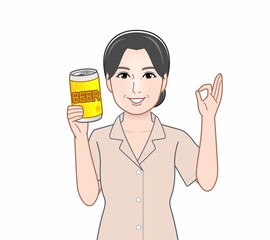 Sticker - 缶ビールを持った女性