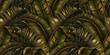 © Polina - Exotic tropical background with hawaiian plants and leaves. Seamless dark green tropical pattern with monstera and sabal palm leaves, guzmania flowers. Design for wallpapers, fabrics, social media