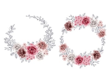 Wall Mural - Luxury Circular Rose Flower Wreath Isolated Clipart