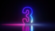 © NeoLeo - 3d render, neon number three glowing in the dark with ultraviolet light, pink blue gradient laser ray