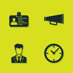 Wall Mural - Set Identification badge, Clock, User of man in business suit and Megaphone icon. Vector