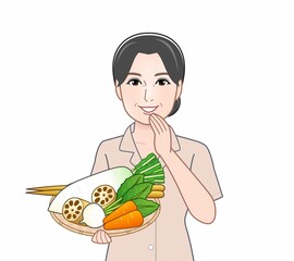 Sticker - 根菜野菜を持っている女性