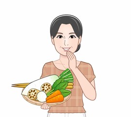 Sticker - 根菜野菜を持っている女性