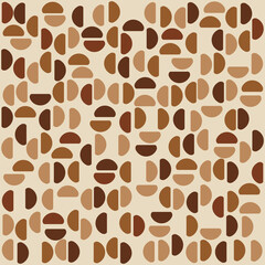 Fototapete - Brown repeated beans coffee pattern. Vector simple shapes rounded coffee pattern.