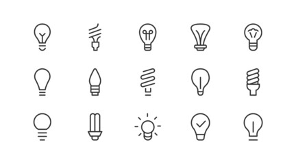 Poster - Set of simple bulb  line icons.