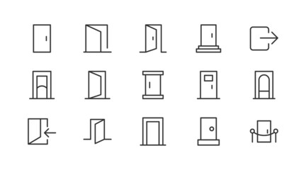 Poster - Set of simple door  line icons.