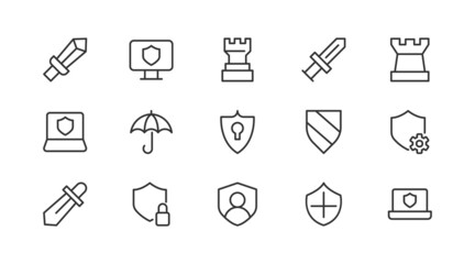 Poster - Line stroke set of defense  icons.