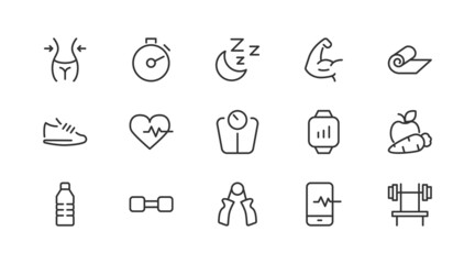 Poster - Simple line set of fitness  icons.