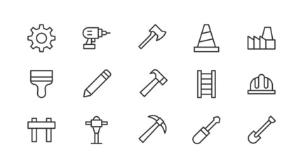 Sticker - Line stroke set of labor  icons.