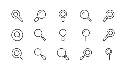Poster - Vector set of magnifier thin line icons.