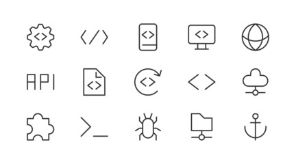 Poster - Vector set of programming  thin line icons.