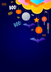 Wall Mural - Banner for Halloween. Clouds, candy, bats, pumpkins and other decor