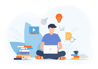 flat vector illustrations design technology remote working for online education and learning concept