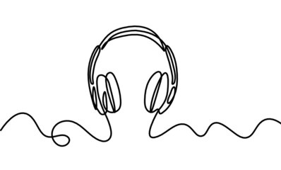 Wall Mural - Abstract headphones as continuous lines drawing on white background