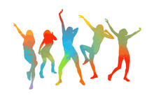 Dancing Colorful Girls. Vector Illustration